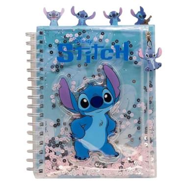 Imagem de Zonacriativa - Caderno Pocket Stitch Disney 24x15cm com capa de lantejoulas e zíper | Caderno removível, 80 folhas e 3 marcadores inclusos para organização