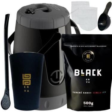 Imagem de Kit Tereré Garrafa Lisa Black Erva Mate 500 G Copo Caldereta Acrílico 