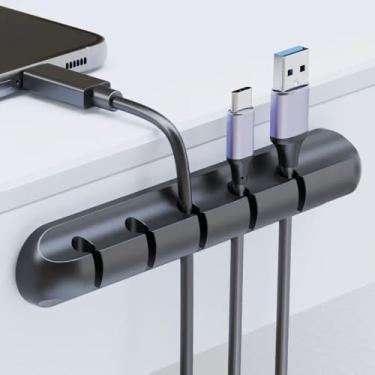 Imagem de Clipes de cabo pretos – Pacote com 2 tiras organizadoras de cabos, suporte de cabo USB e organizador de fios para mesa, carro, casa e escritório