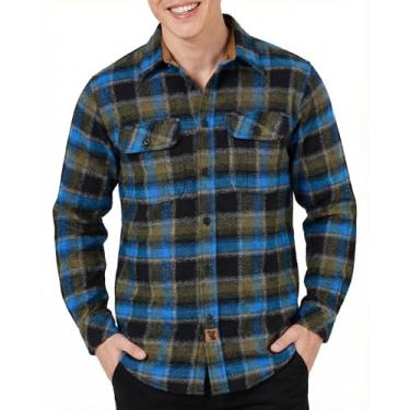 Imagem de Camisa masculina de flanela xadrez de manga comprida com botões, para homens 100% algodão macio, punhos de veludo cotelê (xadrez rio, médio)