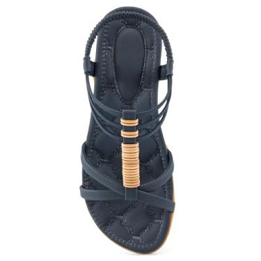 Imagem de Alicegana Sandálias femininas de verão, elegantes, confortáveis, sem cadarço, antiderrapante, gladiador, caminhada, casual, praia, Azul-escuro, 37