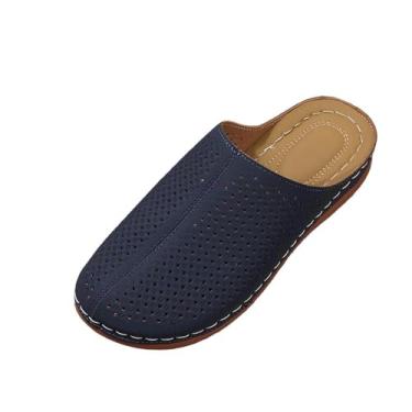 Imagem de Sandália feminina casual vazada Baotou meia pantufa grossa design de salto plataforma calçado respirável para atividades diárias, Azul marino, 35