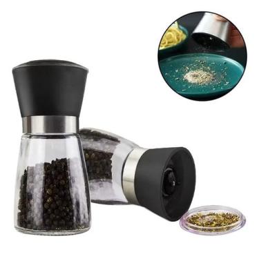 Imagem de Kit 2 Moedores Pimenta Sal Manual 160ml Vidro Inox Premium - FRIGOPRO