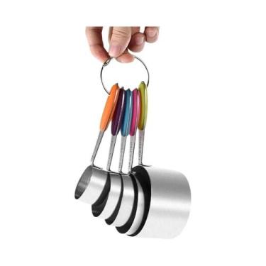 Imagem de Conjunto De Copos E Colheres Medidores De Aço Inoxidável Para Cozinha 