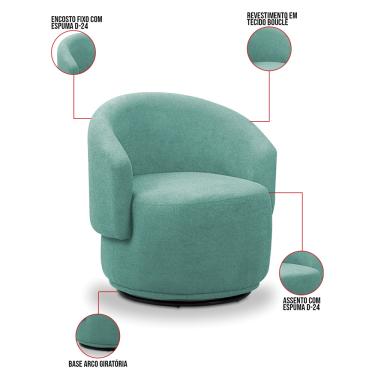 Imagem de Poltrona Decorativa Orgânica Giratória Kit 2 Névoa Bouclê Azul Turquesa E03 - D'Rossi