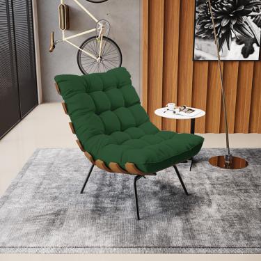 Imagem de Kit 02 Poltronas Costela Veludo Verde Base Metálica Preto - D'Rossi