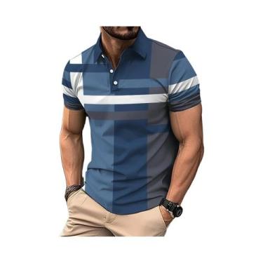 Imagem de Camisa Polo De Golfe Masculina De Verão Com Manga Curta E Padrão Listr