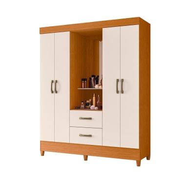 Imagem de Guarda Roupa Mobi 4 Portas 2 Gavetas Quarto Capelinha Cinamomo Com Off White - Albatroz
