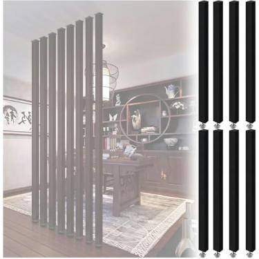 Imagem de Divisória de madeira divisória de sala - pacote com 6/8/10 ripas pretas, do teto ao chão, pé ajustável, ideal para estúdio, apartamento, casa de chá, entrada de escada - separador de espaço elegante