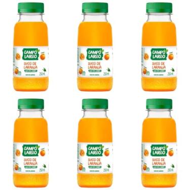Imagem de Suco Integral Campo Largo Garrafa 250ml 6 Unidades Sabores (Laranja)