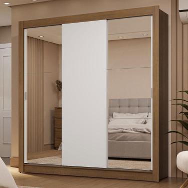 Imagem de Guarda-roupa Casal 3 Portas Correr 2 Gavetas Rústico/Branco