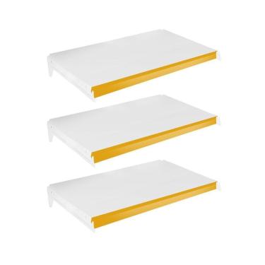 Imagem de Kit 3 Bandejas Prateleiras 40x73 Ponta Para Gôndolas New Plus Com Porta Etiquetas Amarelo