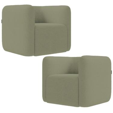 Imagem de Kit 02 Poltronas Decorativas Para Sala De Estar Fixa Living Peônia K01 Bouclê Verde