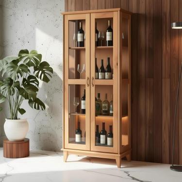 Imagem de Cristaleira Luxo Madeira Maciça 2 Portas De Vidro