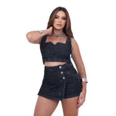 Imagem de Conjunto Shortssaia + Cropped Jeans feminino preto - Ninas Boutique, 3