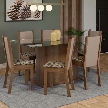 Imagem de Conjunto Sala De Jantar Mesa Tampo De Vidro 6 Cadeiras Rustic/crema/bege Marrom Yolanda Madesa Rustic/crema/bege Marrom