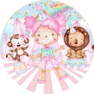 Imagem de Painel de Lona Redondo Circo Aquarela Rosa Palhacinha Feliz - Fabrika 