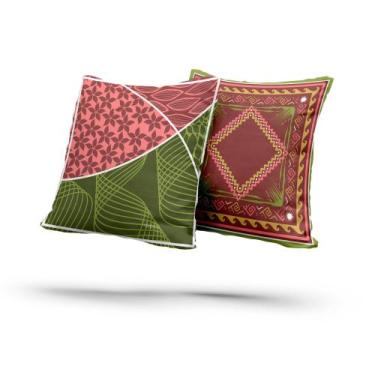 Imagem de Kit 2 Almofadas Com Enchimento Flores Étnico Rosa e Verde - Fabrika de