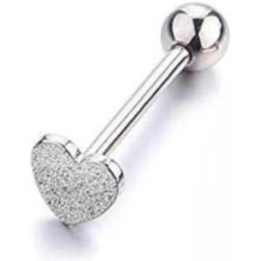 Imagem de Piercing Língua Titânio 1.6Mm 16Mm Coração Fosco Prateado - 3Istore