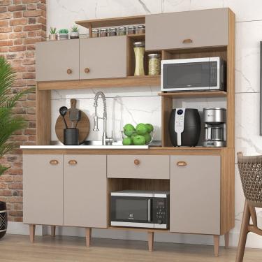 Imagem de Cozinha Compacta 6 Portas e 1 Gaveta Belluna Mel/Cinza