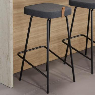 Imagem de Banqueta Alta Cozinha e Área Gourmet Vik Estofada Linho Grafite - Abma