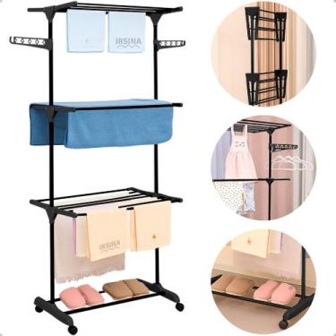 Imagem de Varal De Chão 3 Andares Roupa Calcinha Dobrável Grade Reforçado com 4 