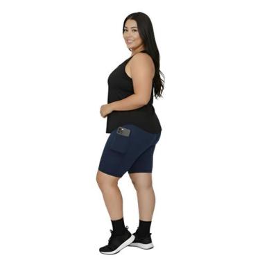 Imagem de Bermuda Fitness Com Bolsos Laterais Para Celular Plus Size Cor:Azul Ma