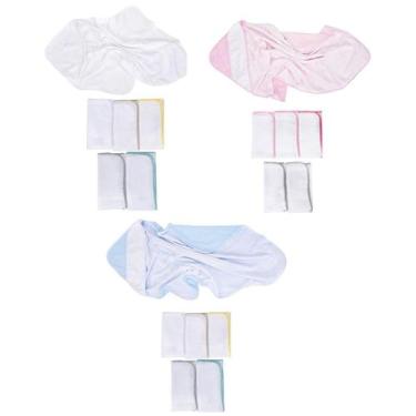 Imagem de Kit Toalha de Banho Bebe Forro Fralda Capuz Com 5 Panos Boca Pinte Bor