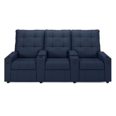 Imagem de Poltrona Reclinável Para Cinema Parma 3 Lugares Couro Sintético Azul D'Rossi