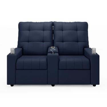 Imagem de Poltrona Reclinável Parma 2 Lugares Baú Usb Couro Sintético Azul D'Rossi