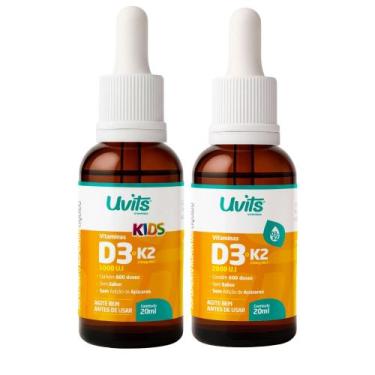 Imagem de Vitamina D3 K2 Liquida e Vitamina D3 K2 Infantil Uvits - Kit Família U