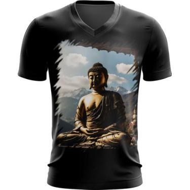 Imagem de Camiseta Gola V Estátua de Buda Iluminado Religião 11 - Kasubeck Store