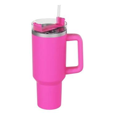 Imagem de Copo Térmico Grande 1200 Ml Canudo Inox Parede Dupla Cor Pink Liso - C