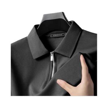 Imagem de Camisa Polo Masculina Slim Fit Respirável De Verão, Cor Sólida, Com Zí