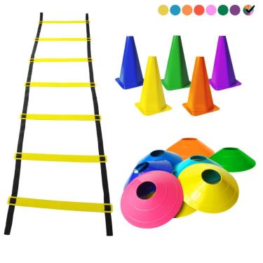 Imagem de Kit Funcional para Treinamento de Agilidade Chapéus Chineses Cones Escada 2 5m Poliprop...