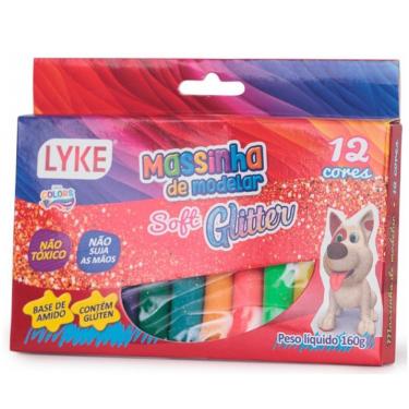 Imagem de Massinha de Modelar Soft com Glitter 12 Cores Lyke para Atividades Criativas Infantis com Textura Macia Piratininga