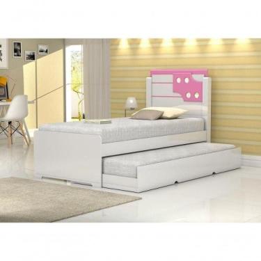 Imagem de Cama Bibox Solteiro Luiza Branca E Rosa Com Auxiliar Vitamov