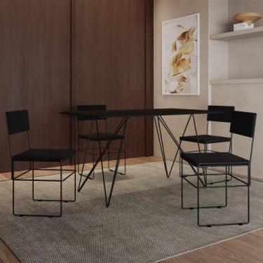 Imagem de Mesa Jantar Industrial Trama 1,40x0,80m Preta Com 4 Cadeiras Estofadas