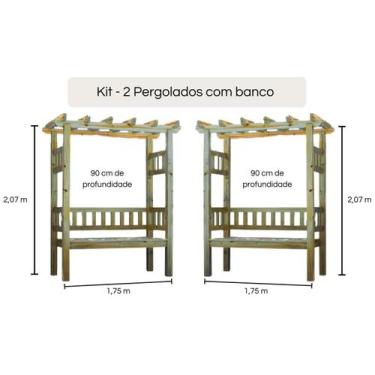 Imagem de KIT 2 Pergolados com banco de madeira Pinus tratado 1,75x0,90 metros -