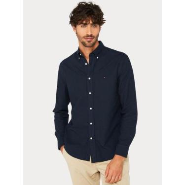 Imagem de Camisa Tommy Hilfiger Masculina Regular Fit Cotton Oxford Azul Marinho