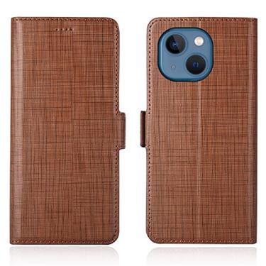 Imagem de LAHappyL Capa carteira para iPhone 13 Pro Max/13 Pro/13/13 Mini, fecho magnético, capa de couro legítimo com suporte para cartão, suporte à prova de choque, capa tipo carteira, marrom, 13 6,1 polegadas