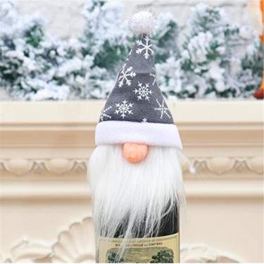 Imagem de Capa superior para garrafa de vinho Gnomo, boneca de Natal, Papai Noel, garrafa de pelúcia, manga champanhe, bolsa de decoração sazonal para hotel, restaurante, festa de férias (cinza)