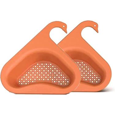 Imagem de 2 peças de cesta de pia em forma de cisne, cesta de pia de cozinha de canto, filtro de pia triangular de cozinha, rack de drenagem multifuncional para tanque de armazenamento de água (laranja)