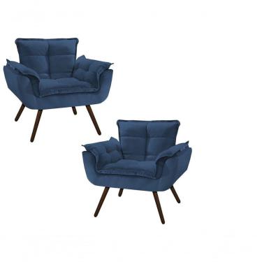 Imagem de Conjunto 2 Poltronas Opala Decorativa Azul Marinho