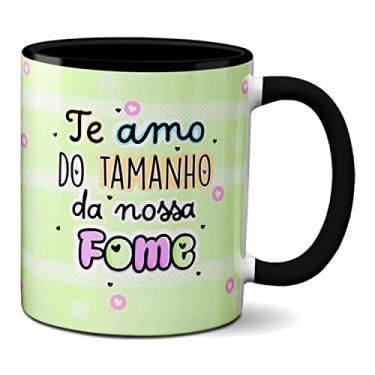 Imagem de Caneca Flork Namorados Fofos Te Amo Do Tamanho Da Nossa Fome (Preta)