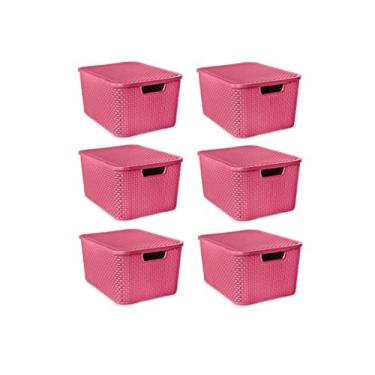 Imagem de Kit 6 Caixas Organizadoras Rattan 7 Litros Com Tampa Cor: Rosa