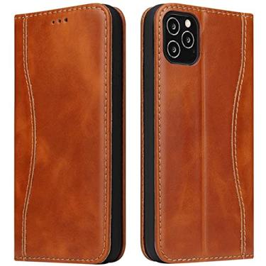 Imagem de GSYH Capa flip para iPhone 13 Pro Max/13 Pro/13/13 Mini, capa carteira de couro legítimo slots para cartões Kickstand TPU à prova de choque proteção magnética para câmera, marrom, 13pro 15,1 cm
