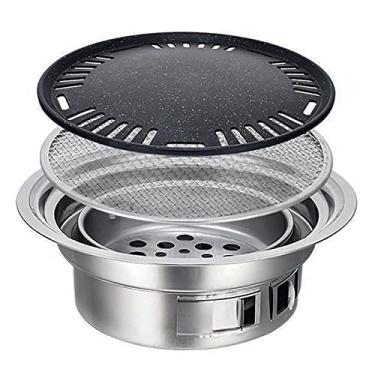 Imagem de Grelha a carvão de aço inoxidável portátil churrasqueira fogão antiaderente para acampamento ao ar livre churrasco churrasqueira pequena churrasqueira cozinhar ao ar livre, prata, P