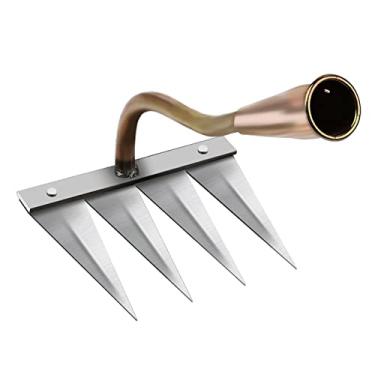 Imagem de LOVIVER Ferramenta extrator de daninhas aço manganês ferramenta manual afrouxamento do ancinho nivelamento de para, 4 dentes de cobre