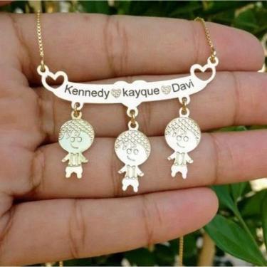 Imagem de Colar Canga Com Nome E Até 3 Pingentes Banhado A Ouro